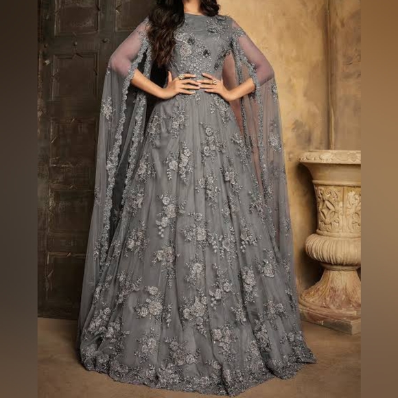 Beautiful Roses Gown In Wine Color Semi Stitched ( Brand New)
